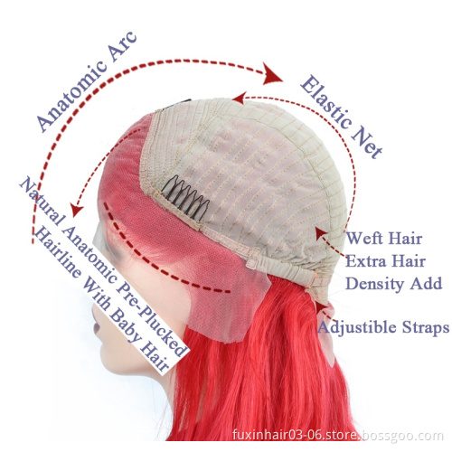 China Cheap Virgin 8a Royal Hair Boutique Bright Rose Red Straight Weave Long Bob Front Wigs